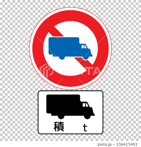 Regulatory sign: No entry for freight vehicles with a specified maximum load capacity or more Regulatory sign: No entry for freight vehicles with a specified maximum load capacity or more 136415481