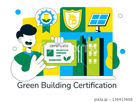 Green Building Certification Vector Illustration Featuring Sustainable Architecture and Eco-Friendly Development in a Flat Cartoon Style Background 136415608