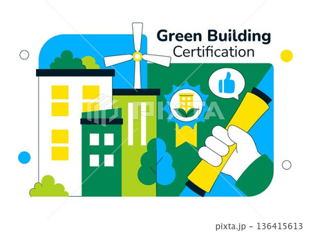 Green Building Certification Vector Illustration Featuring Sustainable Architecture and Eco-Friendly Development in a Flat Cartoon Style Background 136415613