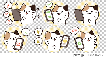 スマホを持った猫ちゃんのキャラクター 136416217