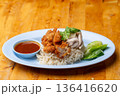 Thai Hainanese Chicken Rice with Crispy Chicken and Dipping Sauce 136416620