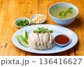 Thai Hainanese Chicken Rice with Crispy Chicken and Dipping Sauce 136416627
