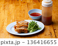 Thai Hainanese Chicken Rice with Crispy Chicken and Dipping Sauce 136416655