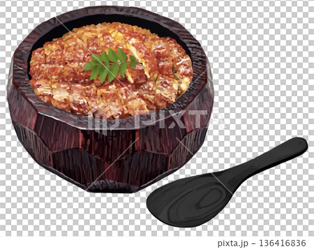 日式飯勺(紅黑相間的碗),配上日本胡椒葉和飯勺 日式飯勺(紅黑相間的碗),配上日本胡椒葉和飯勺 136416836