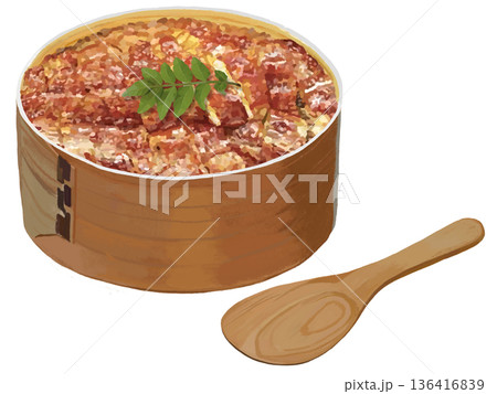 ひつまぶし（おひつ）山椒の葉、しゃもじ付き 136416839