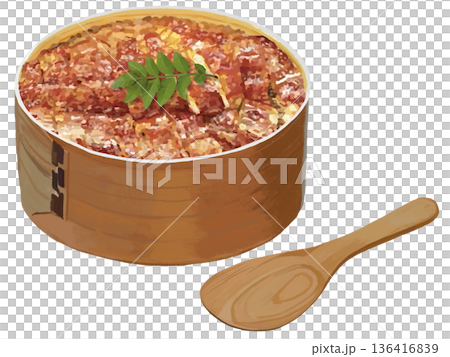 ひつまぶし（おひつ）山椒の葉、しゃもじ付き 136416839