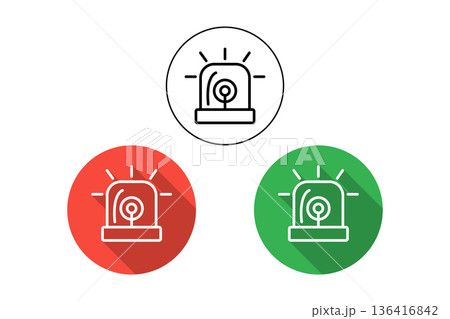 Emergency Siren Light Icon Set With Three Color Variations And Long Shadow Designs 136416842