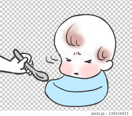 食事中イヤイヤをする赤ちゃん 136416915