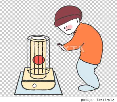 ストーブであたたまるおじいさんのイラスト 136417012