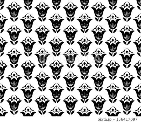 Flower geometric pattern. Seamless vector background. White and black ornament. 136417097