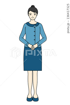医療や介護現場で丁寧にお辞儀をする女性の全身イラスト 136417325