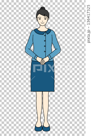 医療や介護現場で丁寧にお辞儀をする女性の全身イラスト 136417325