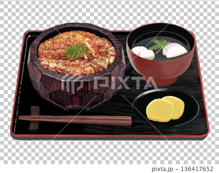Hitsumabushi (red bowl) with soup and pickles Hitsumabushi (red bowl) with soup and pickles 136417652