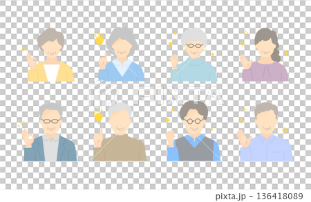 微笑老年男女上半身簡單插圖向量素材集 136418089
