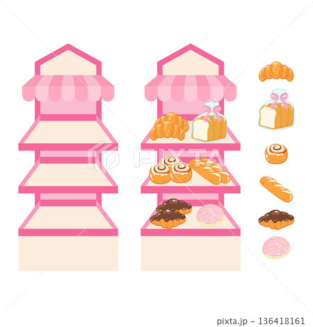 Cute bakery shelves with bread variation clipart 136418161