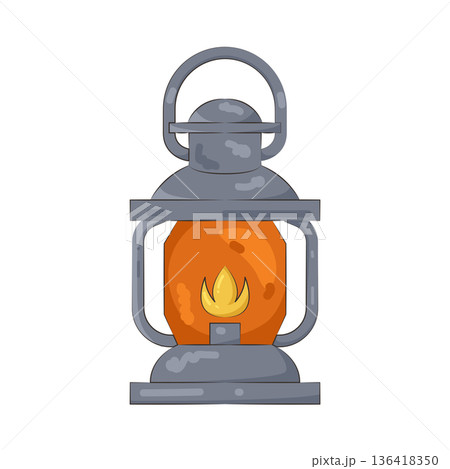 Illustration of vintage lantern with a lit flame 136418350
