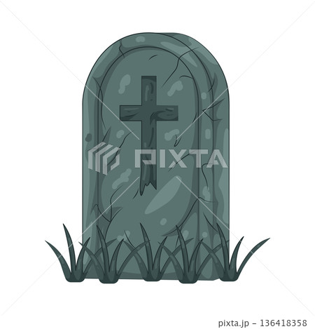 Illustration of gravestone with a cross 136418358