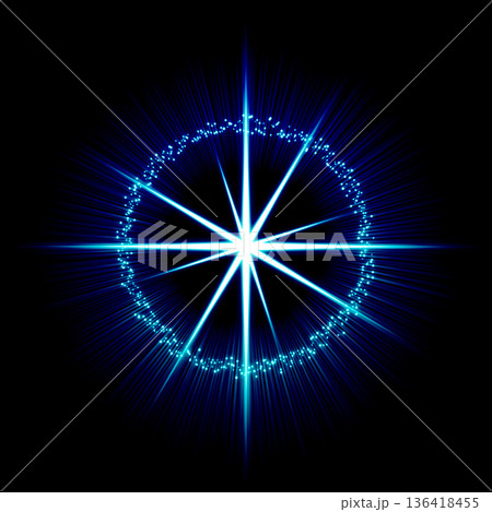 青い光の星と粒子の輝き 黒背景 136418455