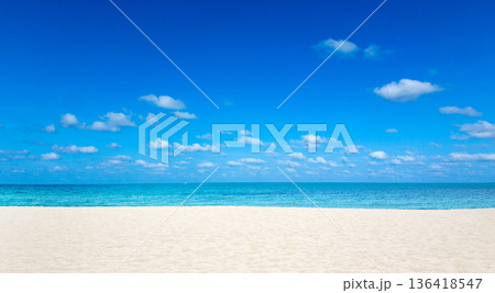 Beautiful tropical Maldives island with beach , sea , and blue sky for nature holiday vacation background concept 136418547