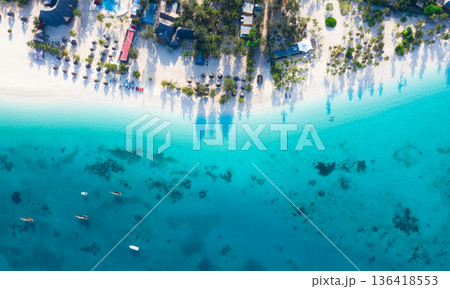 The beautiful tropical Island of Zanzibar aerial view. sea in Zanzibar beach, Tanzania. The beautiful tropical Island of Zanzibar aerial view. sea in Zanzibar beach, Tanzania. 136418553