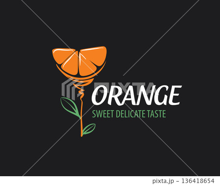Natural orange blossom emblem on dark background. Premium natural market branding featuring vibrant orange blossom icon and clean negative space Natural orange blossom emblem on dark background. Premium natural market branding featuring vibrant orange blossom icon and clean negative space 136418654