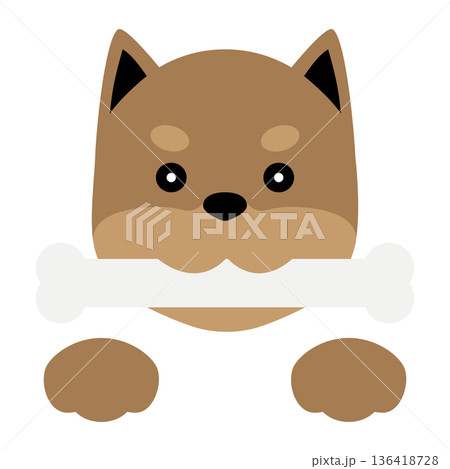骨を咥えた犬の顔と前足のかわいいイラスト 骨を咥えた犬の顔と前足のかわいいイラスト 136418728