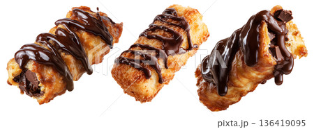 Set of Deep-fried moro bar pastry stuffed with chocolate on white transparent background, concept of New Zealand sweet dessert Set of Deep-fried moro bar pastry stuffed with chocolate on white transparent background, concept of New Zealand sweet dessert 136419095