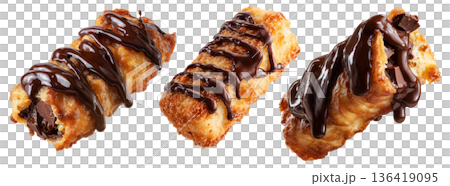 Set of Deep-fried moro bar pastry stuffed with chocolate on white transparent background, concept of New Zealand sweet dessert Set of Deep-fried moro bar pastry stuffed with chocolate on white transparent background, concept of New Zealand sweet dessert 136419095