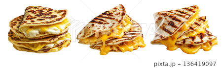 Grilled cheese quesadilla or Cachapas sweet corn pancakes with melted white cheese stacked, isolated on white background Grilled cheese quesadilla or Cachapas sweet corn pancakes with melted white cheese stacked, isolated on white background 136419097
