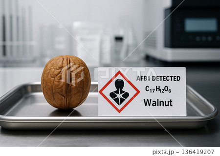 AFB1 Detected in a Walnut A Food Toxicology Investigation into Mycotoxin Risk in Tree Nuts with a GHS08 Health Hazard Warning for Carcinogenic Compound Contamination 136419207