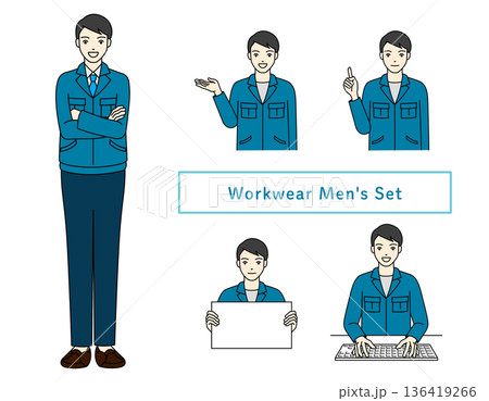 作業服を着た男性のポーズセット全身と上半身のビジネス素材 作業服を着た男性のポーズセット全身と上半身のビジネス素材 136419266
