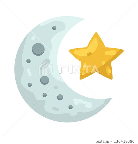 Illustration of crescent moon with star 136419386