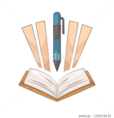 Illustration of open book and pen 136419416