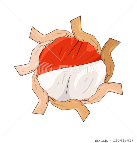 Illustration of Hands holding the Indonesian flag Illustration of Hands holding the Indonesian flag 136419417