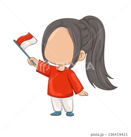 Illustration of girl holding the Indonesian flag Illustration of girl holding the Indonesian flag 136419421