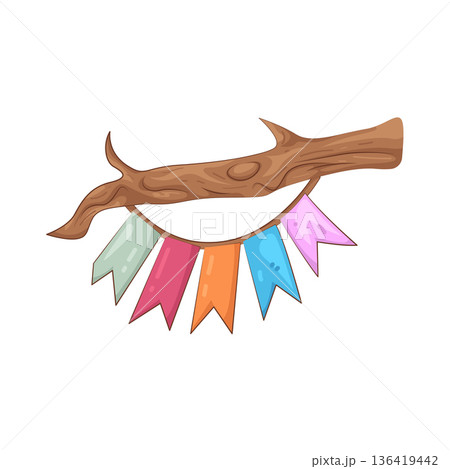 Illustration of branch with colorful party bunting Illustration of branch with colorful party bunting 136419442