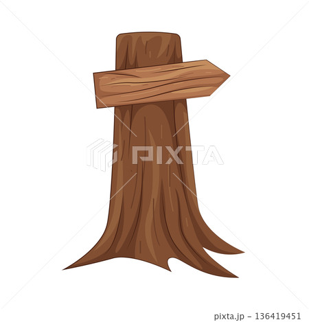 Illustration of wooden directional sign on a tree stump 136419451