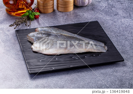 Raw seabass fish fillet for cooking Raw seabass fish fillet for cooking 136419848