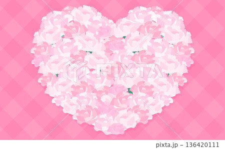 母の日のハート型の薄ピンク色カーネーション背景_横 136420111
