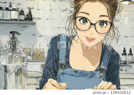 美優シリーズ：ヘアサロンで次回予約を確認する女性スタッフの業務イラスト 136420812