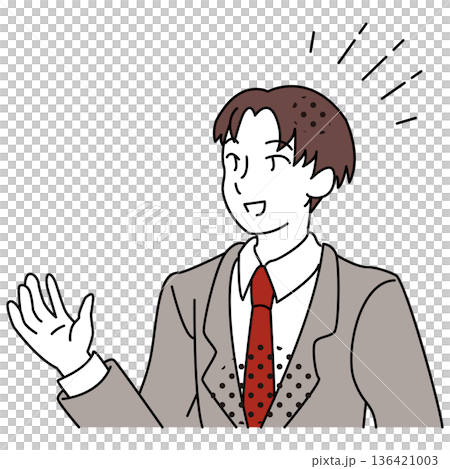 Illustration of a businessman raising his hand to speak 136421003