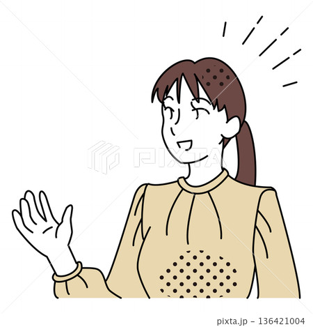 手を挙げて発言するビジネスウーマンイラスト 136421004