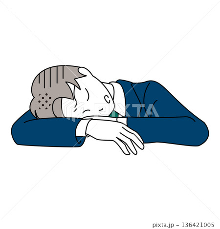 机に伏せて疲れているビジネスマンイラスト 机に伏せて疲れているビジネスマンイラスト 136421005