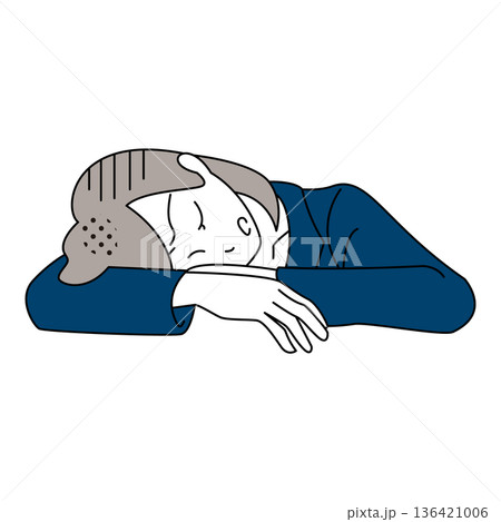 机に伏せて疲れているビジネスウーマンイラスト 机に伏せて疲れているビジネスウーマンイラスト 136421006