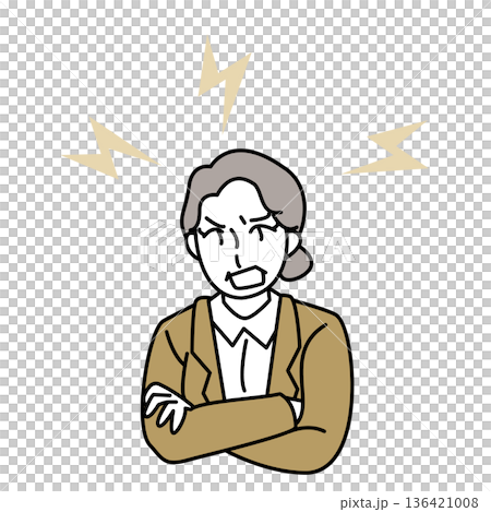 怒って注意する女性上司のビジネスウーマンイラスト 136421008