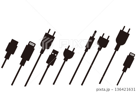 端子と電源コードのシルエットイラスト 136421631