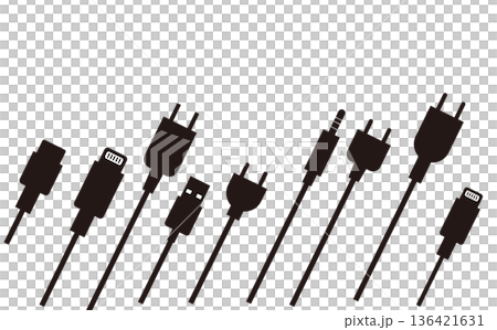 端子と電源コードのシルエットイラスト 136421631