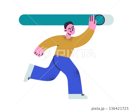 Almost done scene with character dragging slider on loading bar, progress concept in digital interface. Flat cartoon vector illustration, completion stage, user experience, workflow and transition Almost done scene with character dragging slider on loading bar, progress concept in digital interface. Flat cartoon vector illustration, completion stage, user experience, workflow and transition 136421725