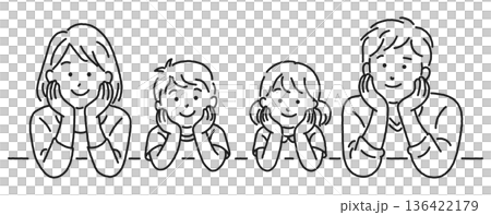 A family of four with a cheek stick A family of four with a cheek stick 136422179