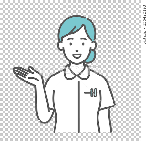 Illustration of a female nurse guiding (palm/introduction) Illustration of a female nurse guiding (palm/introduction) 136422193